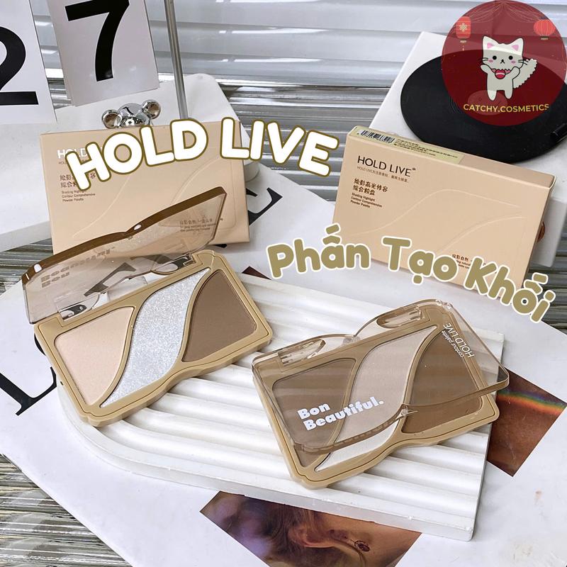 HOLD LIVE Bảng Phấn Tạo Khối HOLD LIVE 3 Ô Vỏ Nơ Kèm Bắt Sáng Tạo Khối Tự Nhiên 8.2g HL754