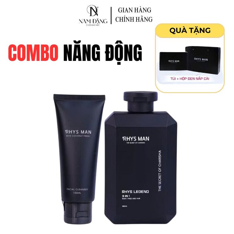  Combo Sữa tắm gội Rhys Legend 3in1 350 ml & Sữa rửa mặt nam hương dừa Rhys Coconut Fresh 100ml RHYS MAN 2 SẢN PHẨM  Cosmetic 