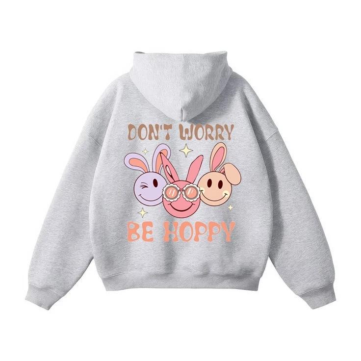 Áo Khoác Khóa Nỉ - Thời Trang Thu Đông, Chất Vải Nỉ Cotton Mềm Mịn Hình Mặt Thỏ Don`t Worry Be Hoppy 4