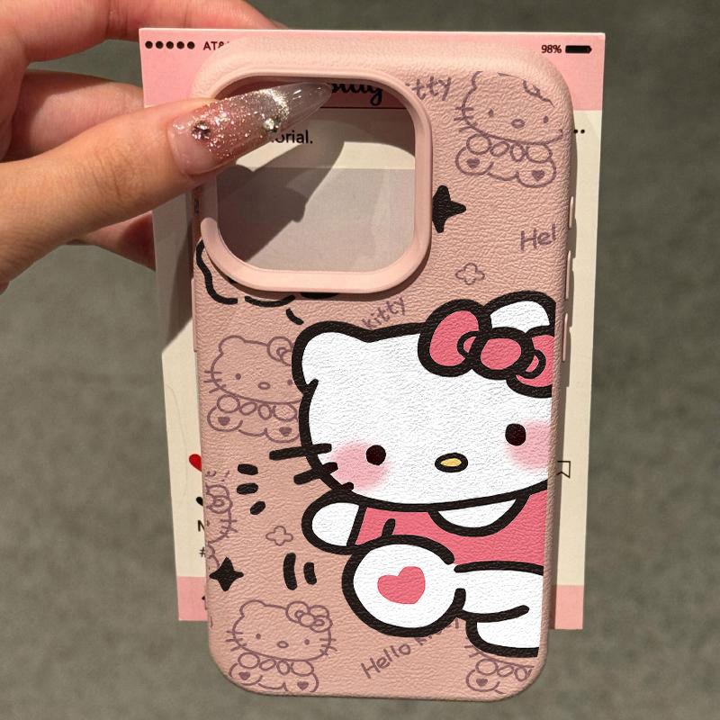 Sarung Telefon Hello Kitty, Serasi dengan iPhone 15 Pro, Tekstur ...