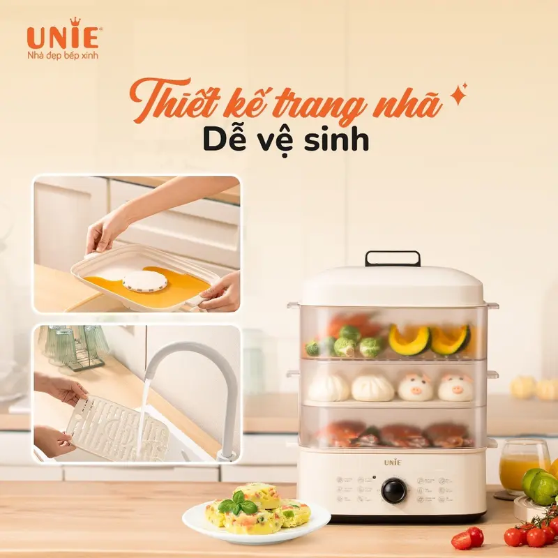 [ƯU ĐÃI CÓ HẠN] Nồi Hấp UNIE Hấp Được Gà Nguyên Con 3 Tầng Dung Tích Lớn 18L, Tháo Rời Dễ Vệ Sinh, 12 Tính Năng Tiện Lợi UE560 2