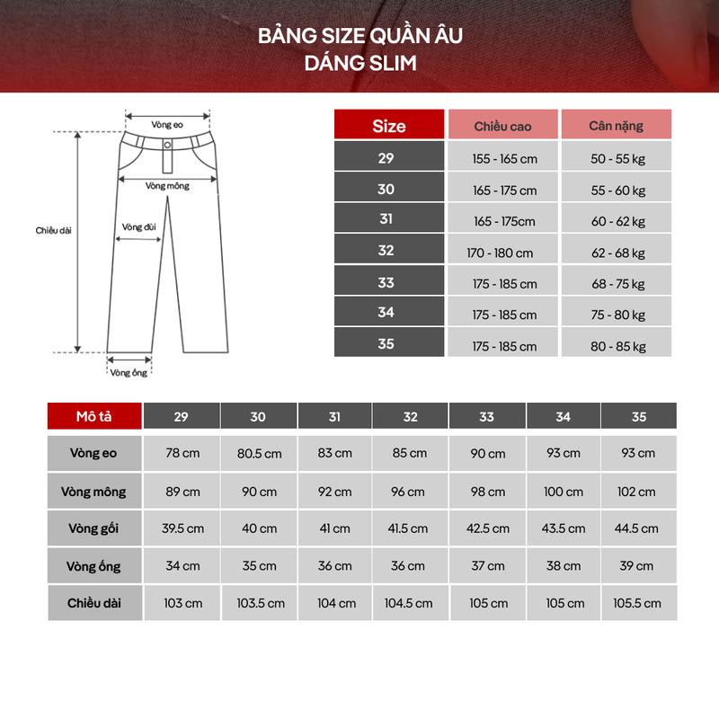 Quần âu nam trơn cao cấp Vulcano cạp chun co giãn, phom dáng Slim lịch lãm 3007 6