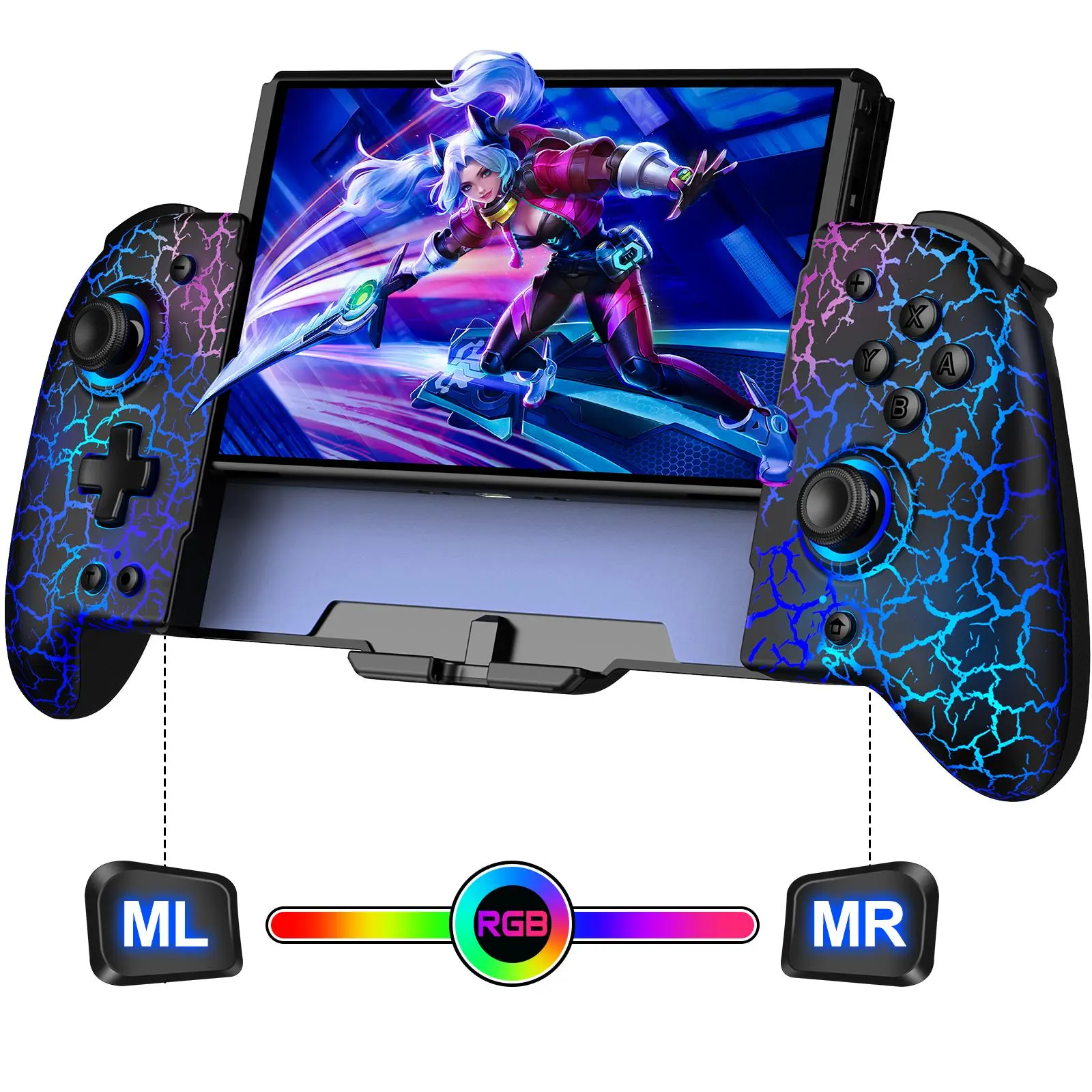 Wireless Controller for Switch/Switch OLED, RGB Light Effect Gamepad with 2 Back Programming Buttons, Bluetooth-compatible Gaming Controller for Home Game Room, Gaming Accessories