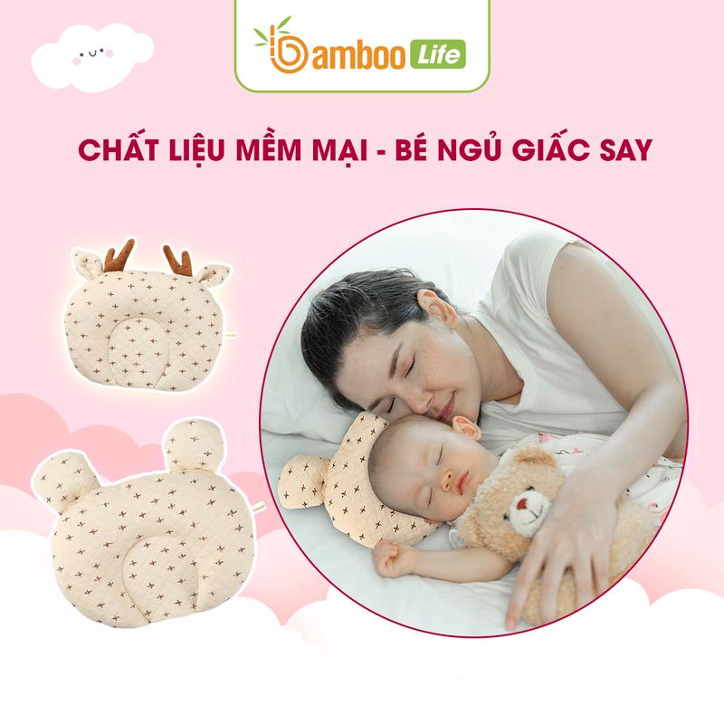Gối cho bé Bamboo Life cao cấp êm ái hình họa tiết xinh xắn gối lõm cho bé sơ sinh