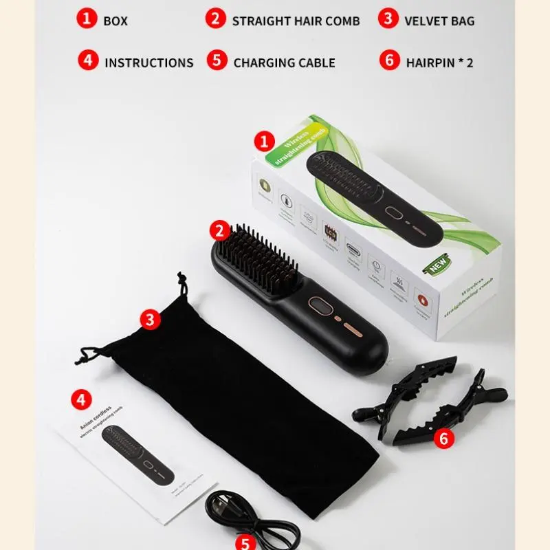 Wireless USB Fast Charging Hair Straightening Brush, 1 Count Portable Mini Hair Straightener Brush, Hair Styling Tool for Home & Salon Use 6