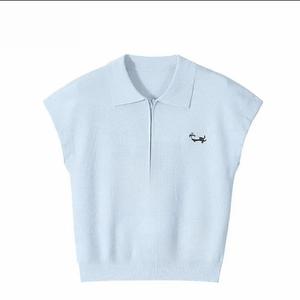 2025 Korean Style Zipper Embroidery Short Polo Knitted Short Sleeve Versatile Summer Top T-Shirt