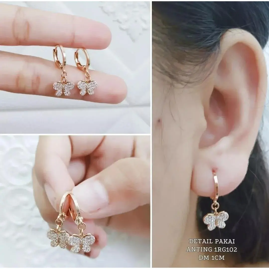 PERHIASAN WANITA ANTING TITANIUM MOTIF KUPU-KUPU PERMATA CANTIK TERBARU ANTI LUNTUR