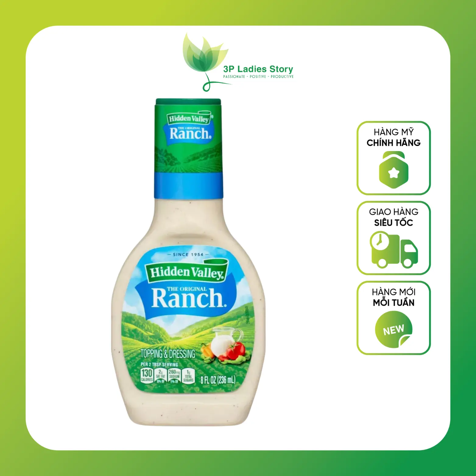 SỐT RANCH TRUYỀN THỐNG - KHÔNG BÉO Hidden Valley Original Ranch Salad Dressing & Topping, Fat Free, Gluten Free Nước Sốt Gia Vị