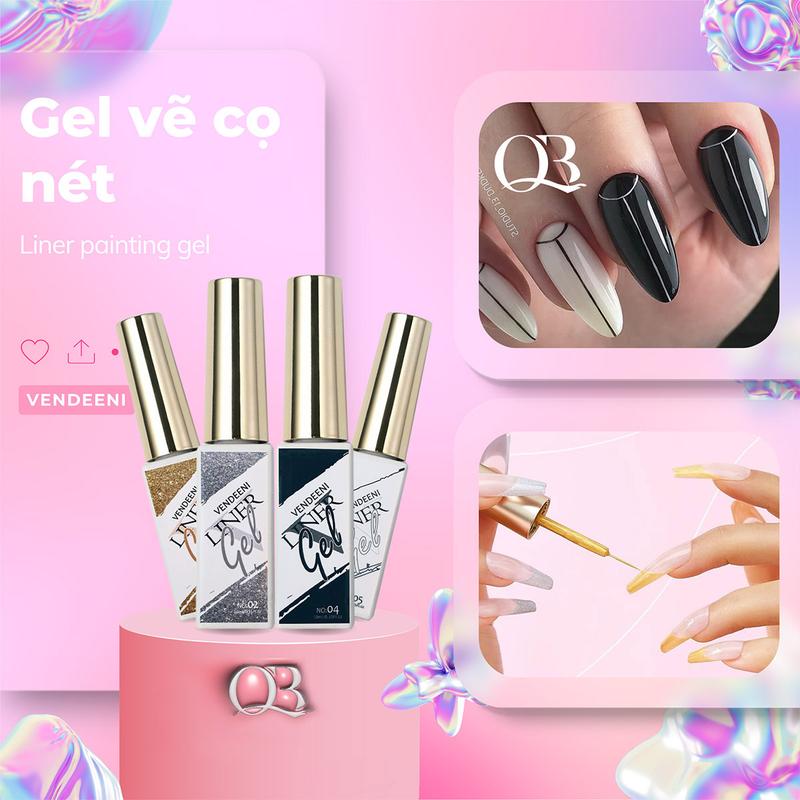 Gel vẽ cọ nét trắng, đen, nhũ vàng, nhũ bạc Vendeeni 10ml
