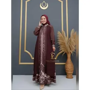 Nayla fashion bandung - Abaya Diandra Dress Terbaru Bahan Nabila Twill Anti UV Gamis Motif Elegan Untuk Remaja Dan Dewasa - Burghundy, All size