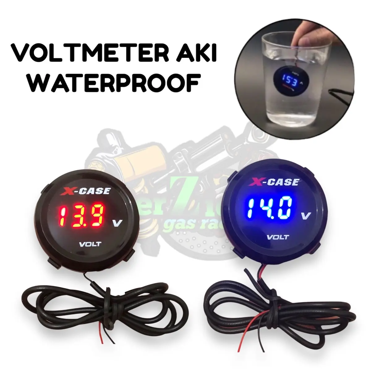 Voltmeter Mini Bulat Xcase 6577 Pengukur Aki Digital Motor Universal Waterproof Tahan Air Volmeter X-Case