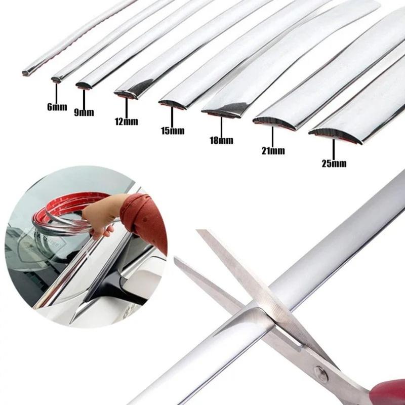 Product Introduction of Auto Door Protective Window Frame Car Decorative Strip Electroplate Car Exterior Trim Decorative Strip 3M/5M Bright Strip Sticker Anti-Collision Strip 17