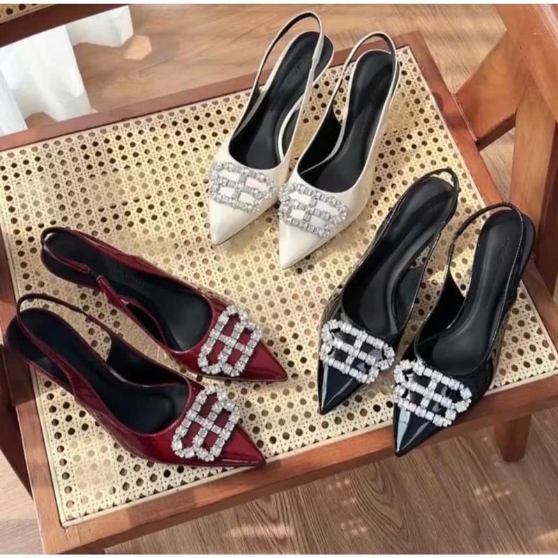 GH27- Giày Cao Gót Đính Đá chữ B Sandal  Cao Gót Cao Cấp Mũi Nhọn 7p Sang Chảnh 0