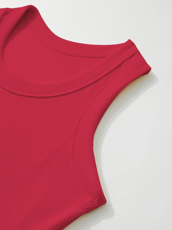 Women's Solid Round Neck Ribbed Tank Top, Casual Sleeveless Top for Daily Wear, Ladies Clothes for All Seasons 2