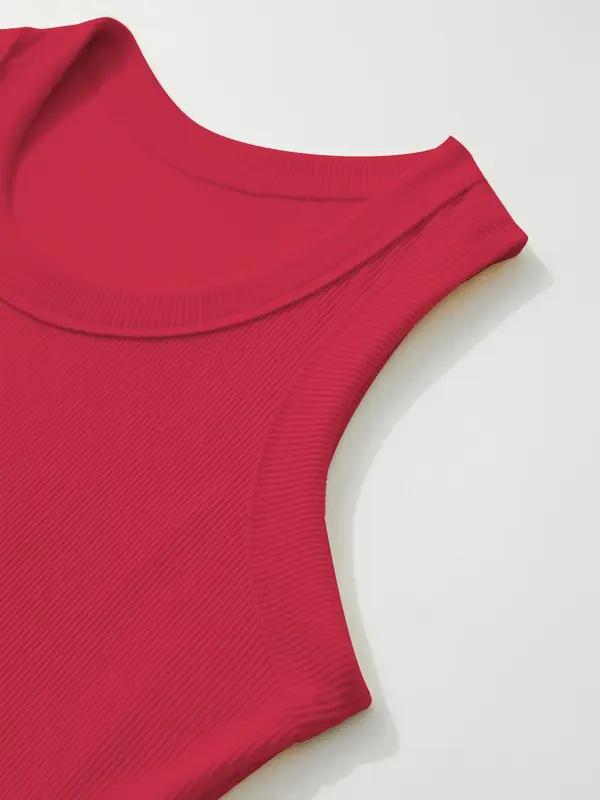 Women's Solid Round Neck Ribbed Tank Top, Casual Sleeveless Top for Daily Wear, Ladies Clothes for All Seasons 2