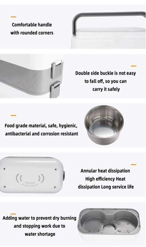 Product Introduction of Portable Electric Lunch Box Heating Single Double Layers Stainless Steel Cooking Lunch Boxes Food Storage Warmer Container Mini Rice Cooker Steamer Tableware 25