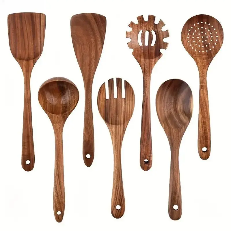 Wooden Cooking Utensils Set, 7pcs/set Wooden Spatula & Spoon Set, Multifunctional Cooking Utensils for Home   Outdoor Kitchen