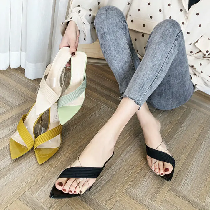 Women's Outdoor Sandals 2025 Summer New Korean Style Elegant High Heel Slippers Fashionable All-Match Stiletto Heel Slippers Fashion