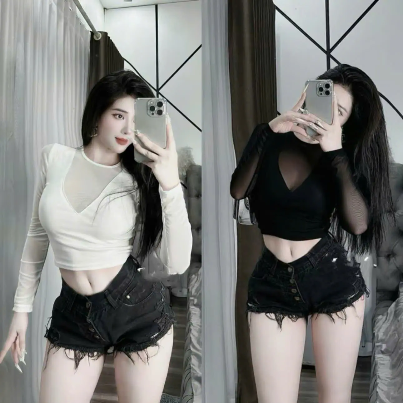 Áo Dài Tay Cổ V Phối Lưới - A336 Nhung Nữ