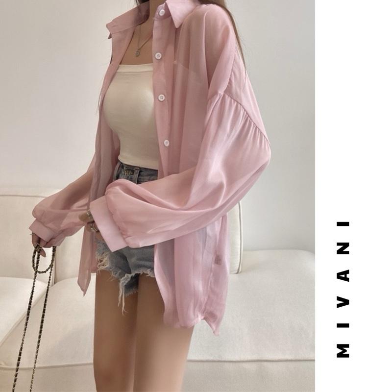 Áo Sơ Mi Nữ Dài Tay Voan Mỏng Khoác Ngoài Đi Biển Oversize Nhiều Màu, Áo Khoác Đi Biển Voan Tơ Giấy Trong Suốt 5