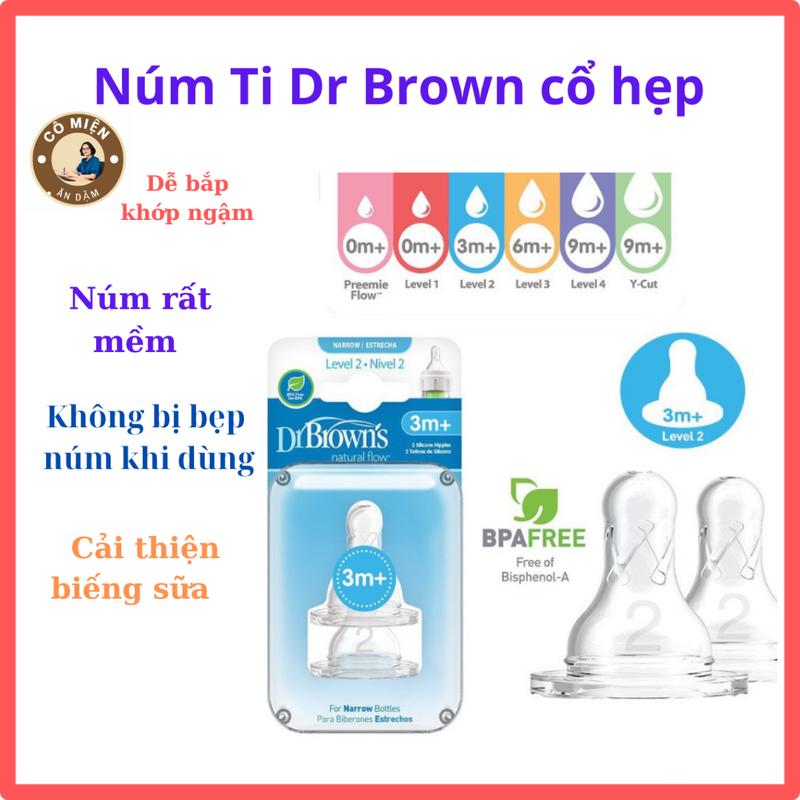 Núm ti Dr Brown Cổ Hẹp Núm Dr Brown Cổ Hẹp Núm Ti Cổ Hẹp set 1 hộp 2 chiếc hoặc lẻ chiếc