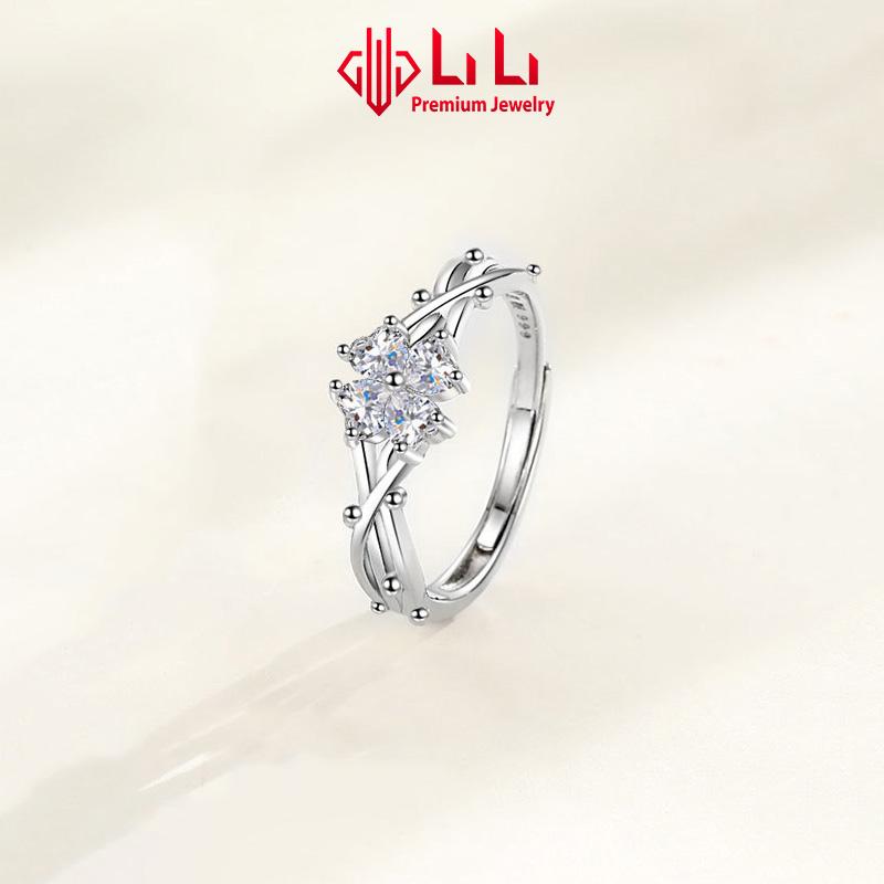 Nhẫn bạc nữ LiLi S999 đính đá CZ cao cấp hình cỏ 4 lá Kalani LILI_116042