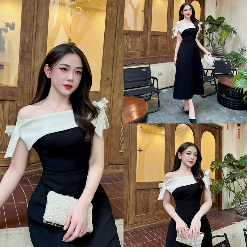 A100 - Váy Thiết Kế Evii dành cho nữ Đầm thiết kế trễ vai phối nơ vai dáng A dài phù hợp đi chơi và đi dự tiệc Women Dress có Bigsize Voan