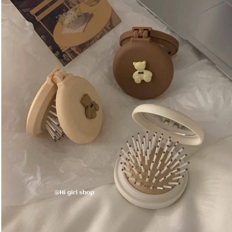 Gương kèm lược chải tóc trang điểm 2 trong 1 đính charm AAA iLita lược kiêm gương trang điểm makeup dễ thương tiện lợi