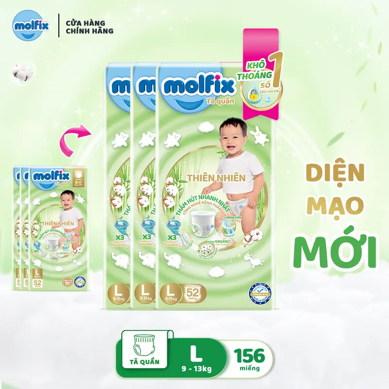 Combo 3 Tã/bỉm quần Molfix Thiên nhiên Super Jumbo Cho Bé Molfix Việt Nam [Bao bì thay đổi theo từng đợt nhập hàng] 1