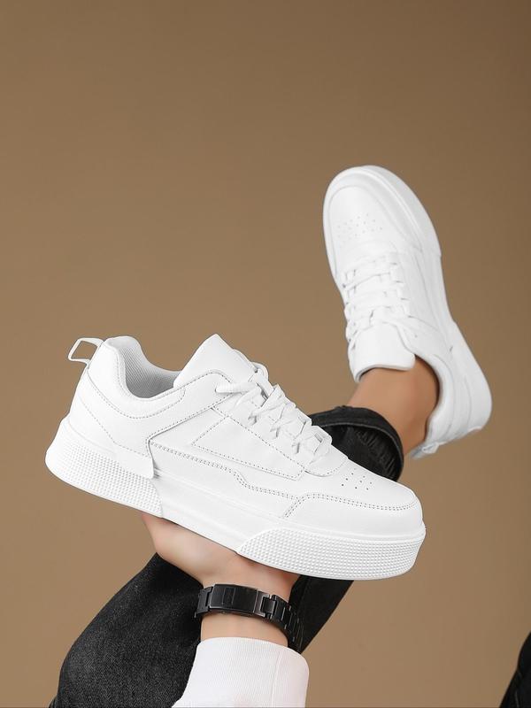 Men's Sporty Minimalist Lace Up Low Top Trainers As Gift, Back To School 2024 Summer Platform Skate Sneakers, Non-slip Boy's Walking Shoes,  Men's Shoes 3