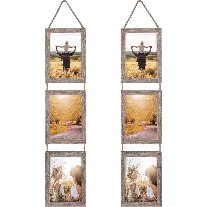 5x7 Collage Hanging Triple Picture Frames Set, Rustic 6 Opening ...
