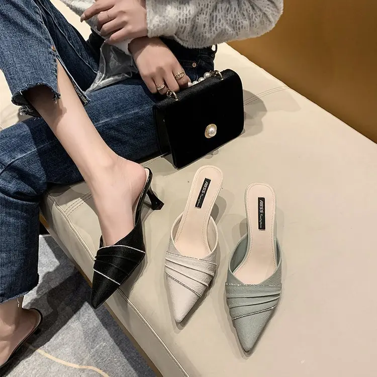 Giày Sục Nữ Mules Mũi nhọn gót cao 5cm hàng Quảng Châu cao cấp full box Mã BQ15 DéP Shoes