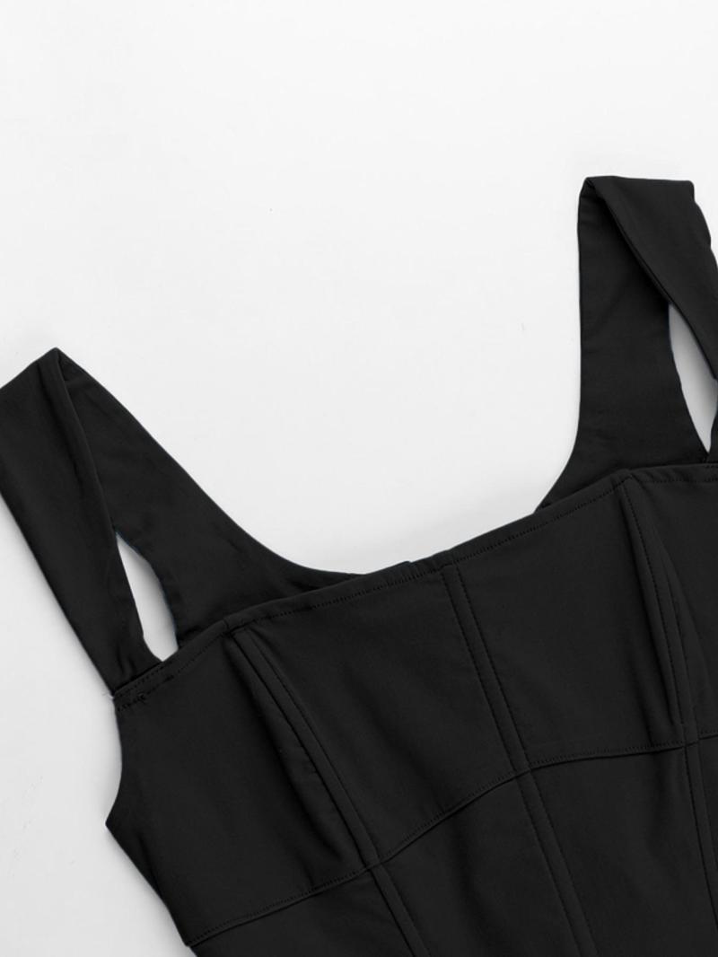 Product Introduction of Women's Solid Lace Up Asymmetrical Crop Tank Top, Casual Backless Square Neck Crop Top, Ladies Clothes for Daily Wear 4