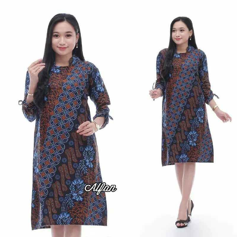 BAJU BATIK TUNIK BAJU ATASAN WANITA TUNIK MOTIF SENO BIRU
