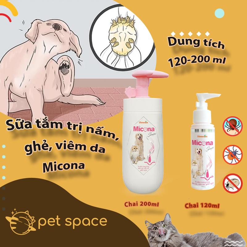 Sữa tắm trị nấm, ghẻ, viêm da dưỡng lông khử mùi cho chó mèo Micona Shampoo 200ml
