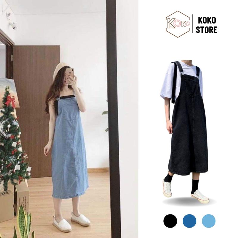 Đầm Váy yếm bò nữ dáng dài chữ A 2 dây phong cách ulzzang Hàn Quốc phối túi trước ngực năng động trẻ trung Y-02 Women KoKo