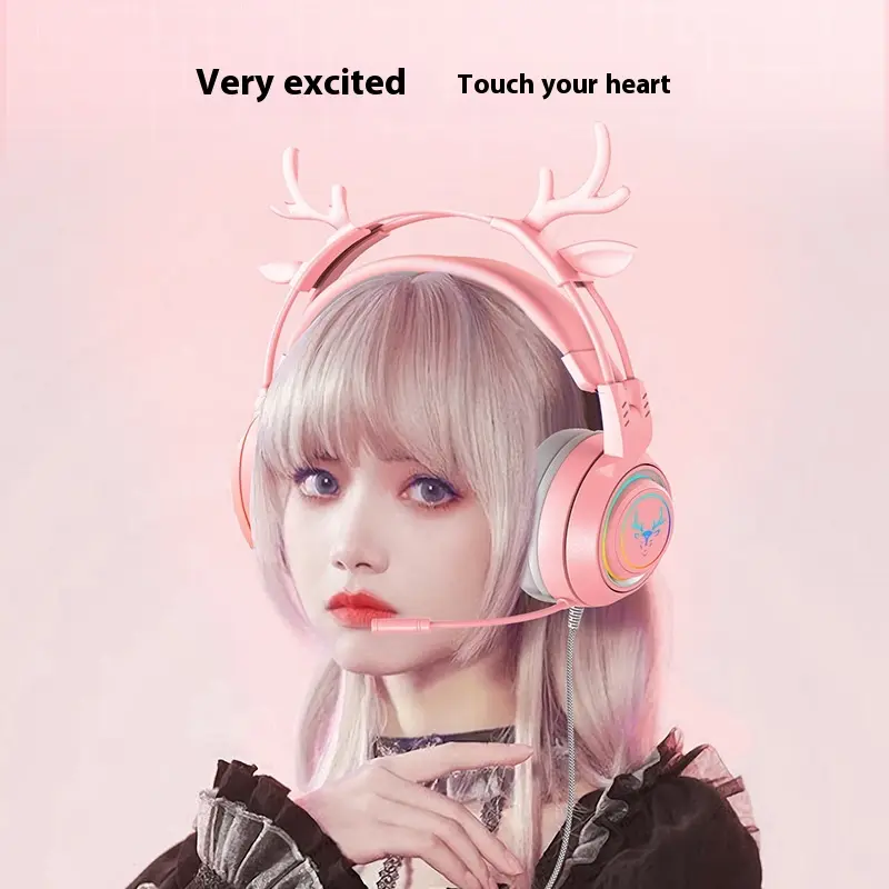 Cute cat ear gaming computer headset wired headset gaming PS5 notebook headset with microphone dedicated for cross-border Audio Colorful Metal Electronic Earbud