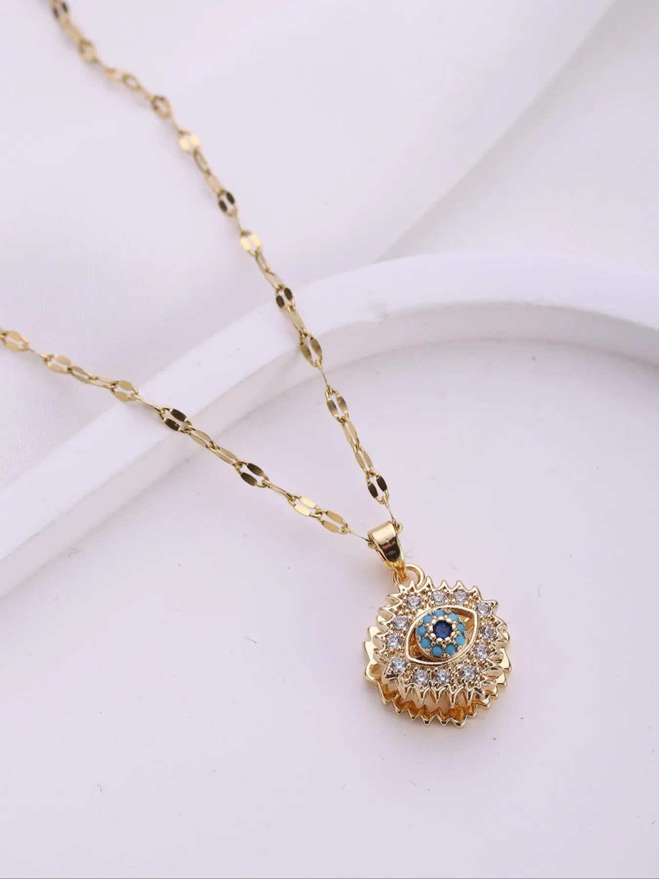 Unisex Fashion Creative Round Shaped Artificial Zircon Decor Eye Design Pendant Necklace, Casual Versatile Party Accessories, Thoughtful Gift for Men and Women