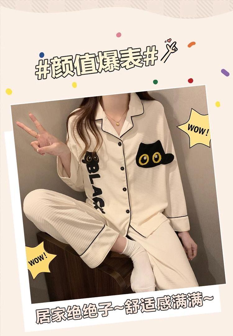 Product Introduction of Bộ Đồ Ngủ Bánh Quế, Dày Và Ấm Áp, Dành Cho Nữ, In Hình Hoạt Hình, Dài Tay, Áo Cardigan Thường Ngày Đồ Mặc Ở Nhà, Bộ 2 Chiếc Women Pijama 4