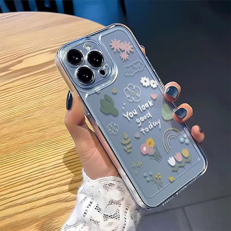 Ốp Điện Thoại Trong Suốt, Thiết Kế Cầu Vồng Hoa Và Thực Vật Trong Suốt, Tương Thích Với iPhone 11, 12, 13, 14, 15, 16, Promax, Xs, XR, 8plus, 7plus, 11Promax, 12pro, 12Promax, Ốp Chống Sốc Linh Hoạt 5
