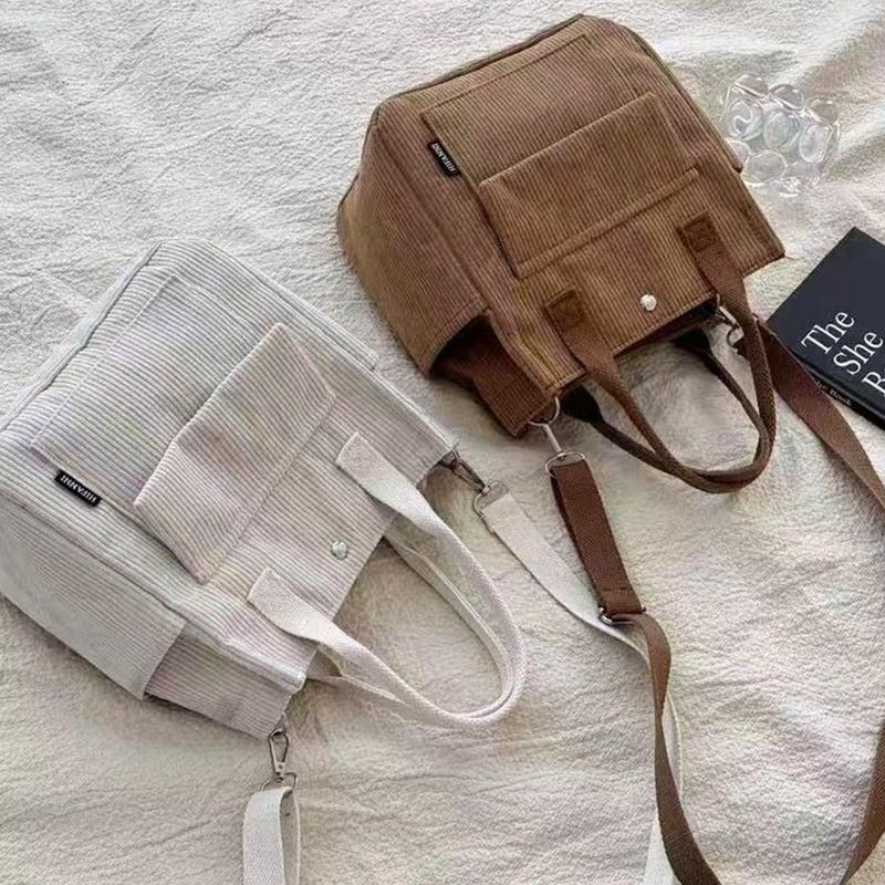 Product Introduction of Portable Solid Color Single Shoulder Bag Multi Pocket Corduroy Messenger Bags Large Capacity Simple Versatile Crossbody Bag for Women 17