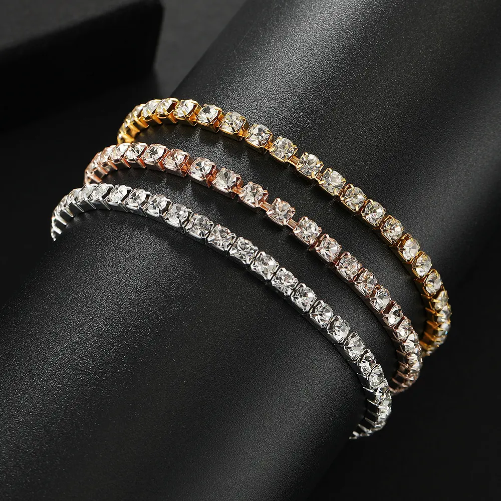 Fine Jewelry Metal Fashion Diamond New Single Row Inlaid Zircon Bracelet Women's Fashion Simple Single Row Full Diamond Tennis Chain