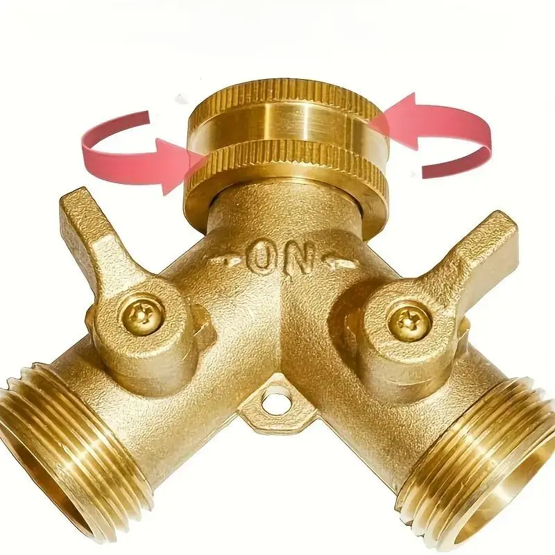 Solid Brass Handle Garden Hose Y Valve, Garden Hose Y Valve, Garden Hose Adapter, High Pressure Hose Y Valve with 4 Pressure Washers for 3/4 Inch GHT Thread
