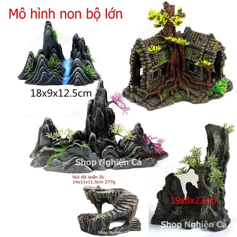 Tiểu cảnh lớn Mô hình ngôi nhà, núi đá tuyết sơn trang trí non bộ bể cá