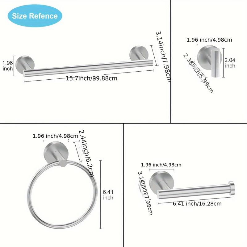 Product Introduction of Stainless Steel Bathroom Towel Rack, 5 Counts/set Wall Mounted Tissue Towel Holder, Bathroom Accessories, Home Organizer for Bathroom Kitchen 6
