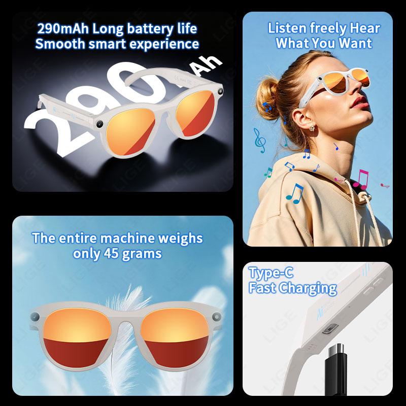 LIGE AI Smart Glasses 6K HD Camera Glass Multifunctional Bluetooth Call Voice Assistant Music Play Translation Glasses 2026 New - Image 4