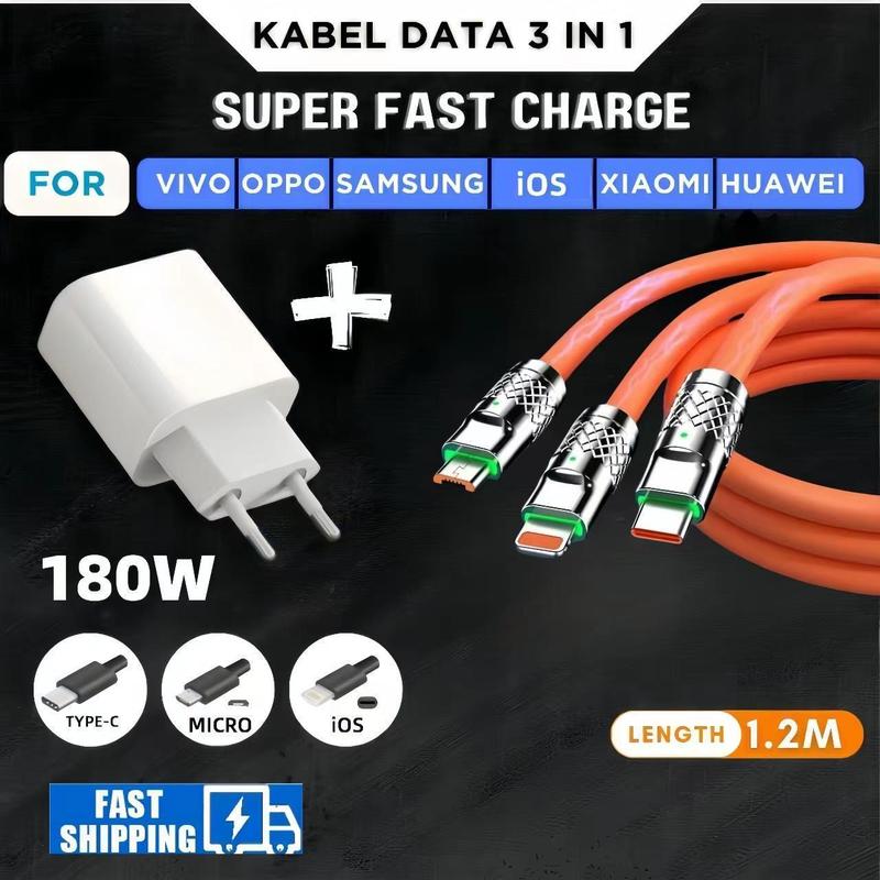 COD Promo Ramadhan Promo Charger 35W + Kabel Data 3 in 1, Pengisian Super Cepat 6A, Kompatibel dengan Micro, Type C, dan Lightning, Desain Kompak dan Elegan 3