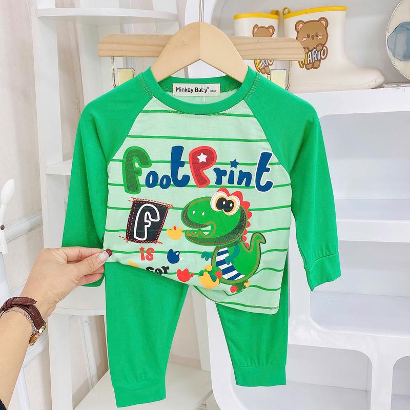 Đồ bộ thun lạnh tay dài quần dài cho bé trai bé gái (8-24kg), vải mềm mịn, thoáng khí, cho bé mặc ngủ thoải mái. 5