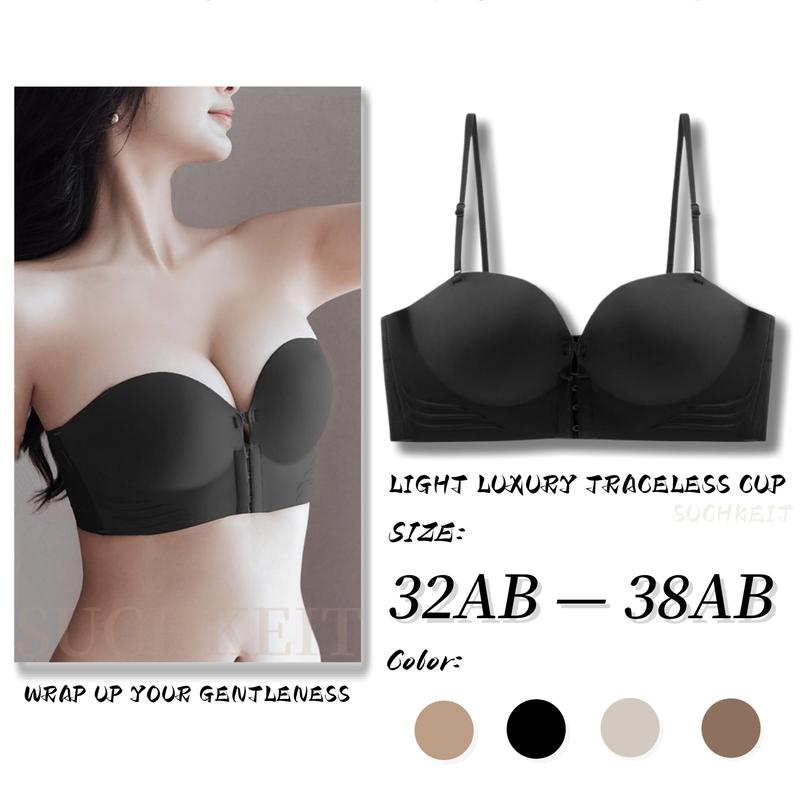 【COD 2cm Áo Ngực Móc Cài Phía Trước Không Dây, Dây Đeo Có Thể Tháo Rời Có Đệm, Thích Hợp Cho Ngực Nhỏ Hơn, Chun Để Tăng Sự Căng Thẳng, Chống Trượt Và Vô Hình, Thích Hợp Cho Áo Trễ Vai