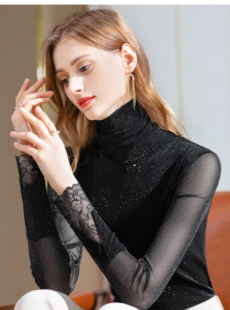 Product Introduction of Áo Sơ Mi Nhung Có Lớp Đế Lưới, Trang Web Châu Âu, Áo Thun Ren Pháp Mùa Thu Và Mùa Đông, Quần Áo Thời Trang Cổ Cao Mới 2022 16